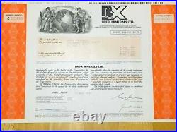 1,000 share Stock Certificate issued by Bre-X Minerals Ltd. Uncirculated