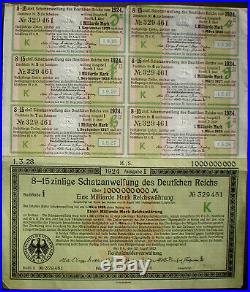 1 Billion 1.000.000.000 Mark German Government Trasury Loan 1923 uncanc +coupons