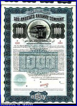1-OF-A-KIND 1899 LOS ANGELES RWY $1000 GOLD BOND SPECIMEN w COUPS Radically Rare