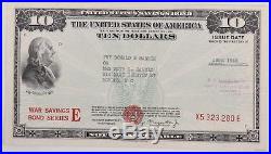 $10 War Savings Bond Series E June 1945 Uncancelled Morgenthau Schwan 231a1 Rare