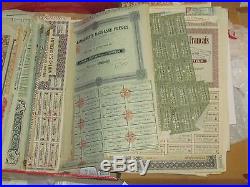 100 ALL DIFFERENT STOCK+BOND CERTIFICATES SETS ALL ANTIQUE FOREIGN pre1950