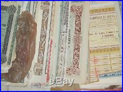100 ALL DIFFERENT STOCK+BOND CERTIFICATES SETS ALL ANTIQUE FOREIGN pre1950