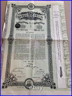 1000 Lei 1912 City of Braila Romania Bond Stock Certificate uncancelled cupons
