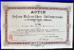 1000 M. Namens-Aktie Actie Hessisch-Nassauischer Hüttenverein v. 1882 -Nr. 2025