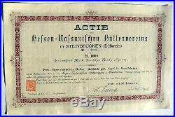1000 M. Namens-Aktie Actie Hessisch-Nassauischer Hüttenverein v. 1882 -Nr. 2026