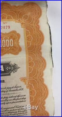 $1000 Republic of China Gold Bond Certificate Treasury Note 1919 with 2 Coupon S