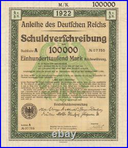 10x Anleihe des Deutfchen Reichs Schuldverfchreibung 100,000 German Mark Bond