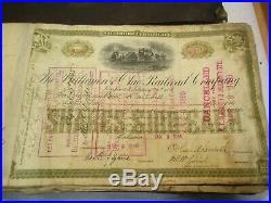 140 1890's Baltimore & Ohio Railroad Share Certificates $100 Each Ledger NR