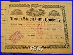 165 1891 to 1965 Union Stock Yard Baltimore County MD Stock Certificate Ledger