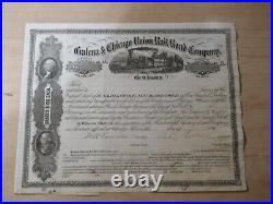 1800's Galena & Chicago Union RR Stock Certificate, Signed by William Brown