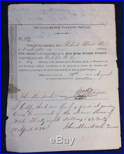 1817 Richard Bland Lee Falls Bridge Turnpike Company Stock Certificate