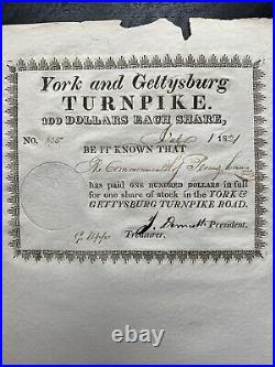 1821 York and Gettysburg Turnpike (PA) Stock Certificate