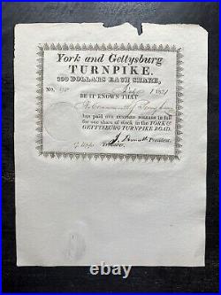 1821 York and Gettysburg Turnpike (PA) Stock Certificate