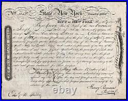 1825 State of New York $1500 Bond signed Henry Remsen