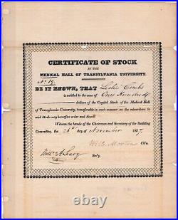 1827 Medical Hall Transylvania University Stock Certificate Lexington KY