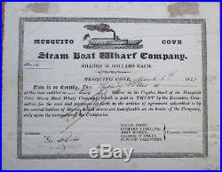 1829 Glen Cove, Long Island LI Stock Certificate Mosquito Cove Steam Boat Wharf