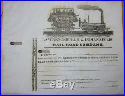 1830 Railroad Stock Certificate Lawrenceburgh & Indianapolis Rail-Road Company