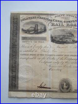 1833 Joint Stock Certificate, Delaware & Raritan Canalco. & Camden & Ambroy Rr