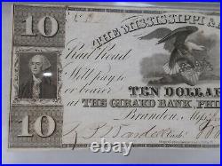 1837 The Mississippi & Alabama Rail Road Company $10 Dollar Note AU 55, scarce