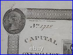 1839 Philadelphia, PA Schuylkill Bank Stock Certificate #1928