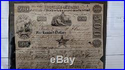 1840 Republic of Texas, Austin $500 Consolidated Fund Stock Certificate