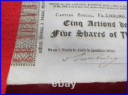 1850 LE NOUVEAU MONDE STOCK CERTIFICATE lot BX CALIFORNIA GOLD MINING 100 SHARE