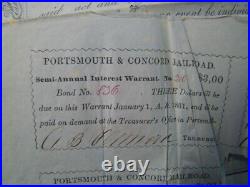 1850 Portsmouth And Concord Railroad New Hampshire Bond Certificate Rare