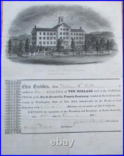 1854 North Granville, NY Female Seminary Stock Certificate New York Engraved