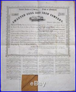 1856 Mining Bond Certificate'Swanton Coal & Iron Co.' Baltimore, Maryland MD