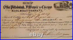 1857 Pittsburgh Ft Wayne & Chicago Railroad Paper Scrip Antique Ephemera Train