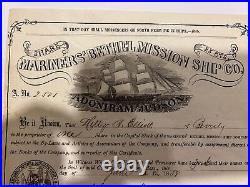 1858 Mariner's Bethel Mission Ship Co 1 Share @. 25 Gold Rush Adoniram Judson