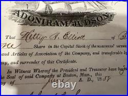 1858 Mariner's Bethel Mission Ship Co 1 Share @. 25 Gold Rush Adoniram Judson