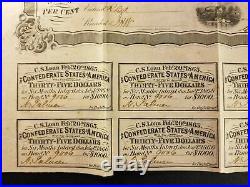 1863 $1000 The Confederate States of America War Bond with 7 Coupons