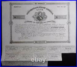 1863 Confederate States of America Judah P Benjamin $100 Bond with coupons Cr 31