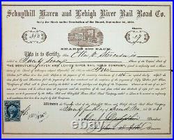 1863 Schuykill Haven Lehigh River RailRoad REVENUE stamp R36a STOCK CERTIFICATE
