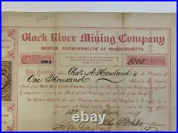 1864 BLACK RIVER MINING CO. Stock Certificate GOGEBIC RANGE, IRONWOOD, MICHIGAN