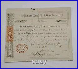 1865 Agricultural Branch Rail Road Stock Certificate #580 Issued To William K