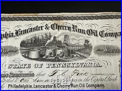 1865 PHILADELPHIA. LANCASTER & CHERRY RUN OIL CO. Stock Civil War R44c Revenue