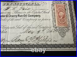 1865 PHILADELPHIA. LANCASTER & CHERRY RUN OIL CO. Stock Civil War R44c Revenue