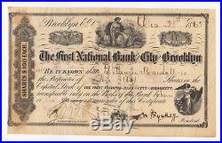 1865 The First National Bank of the City of Brooklyn Stock Certificate