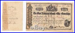 1865 The First National Bank of the City of Brooklyn Stock Certificate