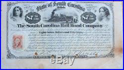 1866 Stock Certificate / Banknote'South Carolina Railroad Rail Road Co.' SC
