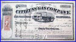 1866 Stock Certificate'Citizens' Gas Co.' San Francisco, California CA