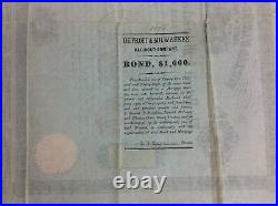 1866 US Stock Bond Certificate Detroit & Milwaukee Railroad Co, Michigan