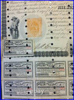 1866 US Stock Bond Certificate South Carolina Railroad Co RN T4 Orange RSP