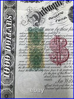 1867 US Stock Bond Certificate Iowa, Dubuque & Sioux City Railroad Co $1000