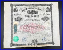1867 US Stock Bond Railroad Certificate State of Michigan Bay County $500