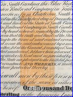 1868 The Blue Ridge Railroad Company Mortgage Bond Stock Certificate $1000 SC