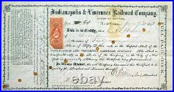 1869 AMBROSE BURNSIDE Autograph/Signed Railroad Stock Certificate-Indy/Vincennes