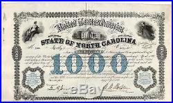 1869 State of North Carolina $1000 Bond